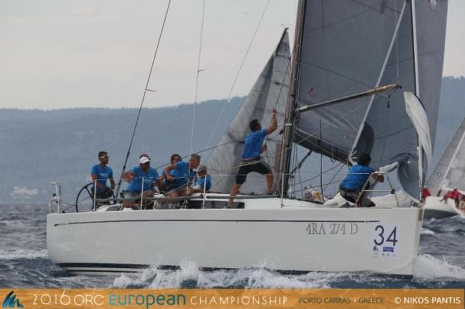Morgan IV showing flawless crew work in today's breezy Race two - 2016 ORC European Championship &copy; Nikos Pantis